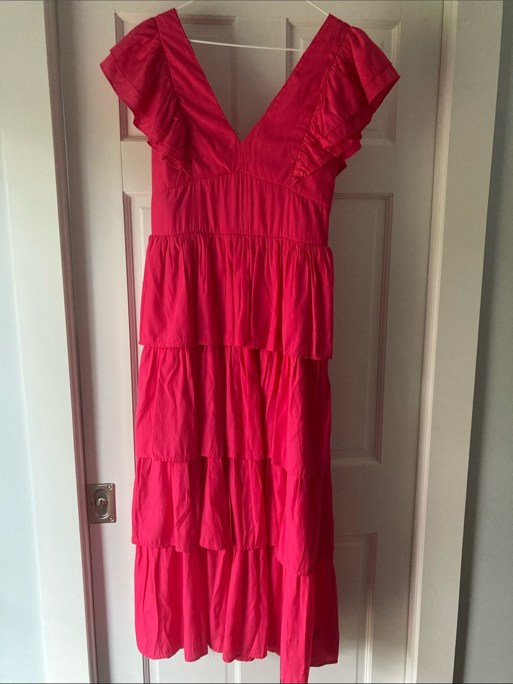 Flying Tomato Tiered V-Neck Ruffle Maxi Dress - Hot Pink